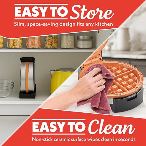 Miniatura 5 de Gourmia Waffle Maker belga - Diseño compacto con almacenamiento vertical, café ajustable y platos de cerámica antiadherentes fáciles de limpiar,