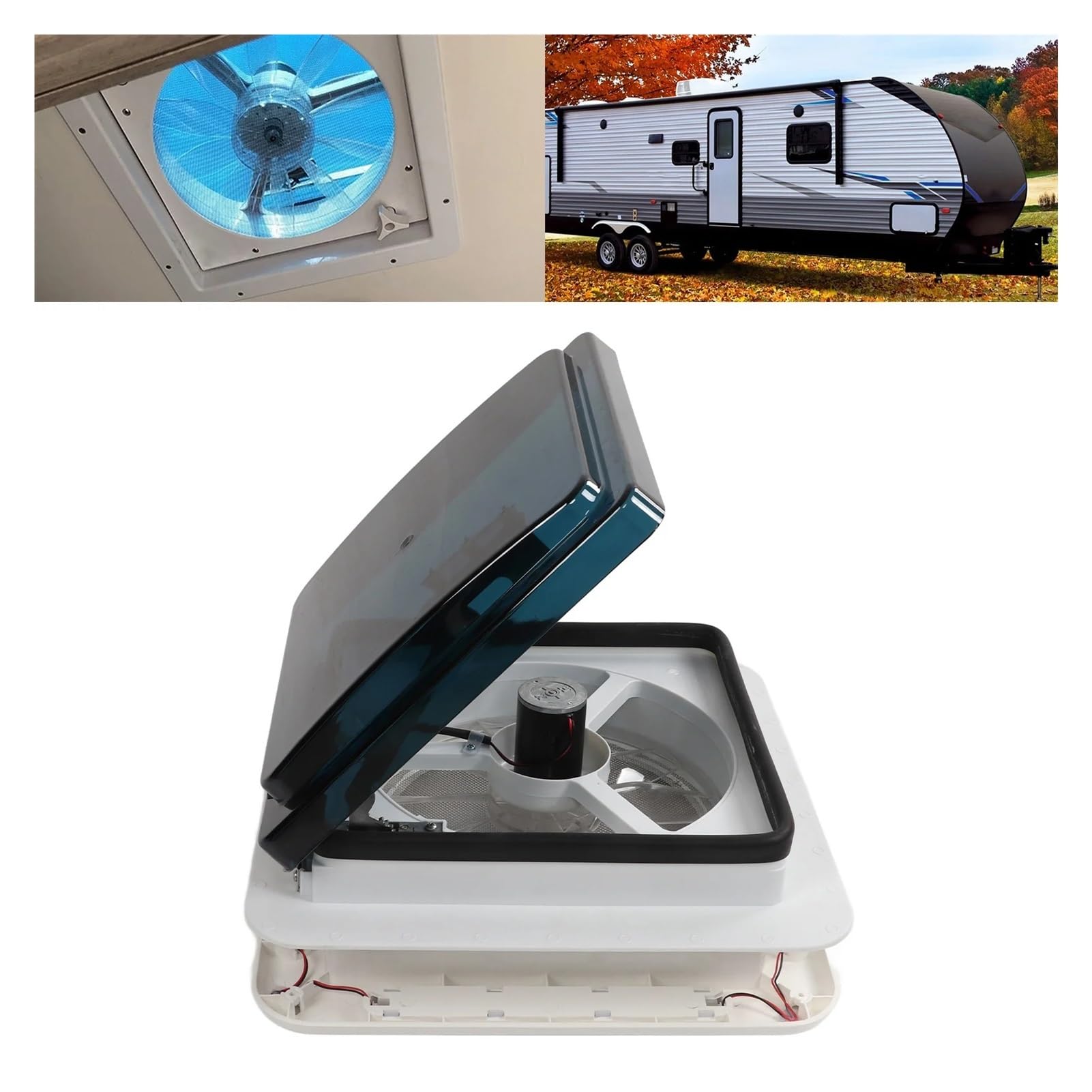 Wohnmobil-Dachventilator, RV-Dachventilator, 12 V, 360 x 360 mm, 10 Flügel, Dual-Modus, Lufteinlass, Auslass, 4 LEDs