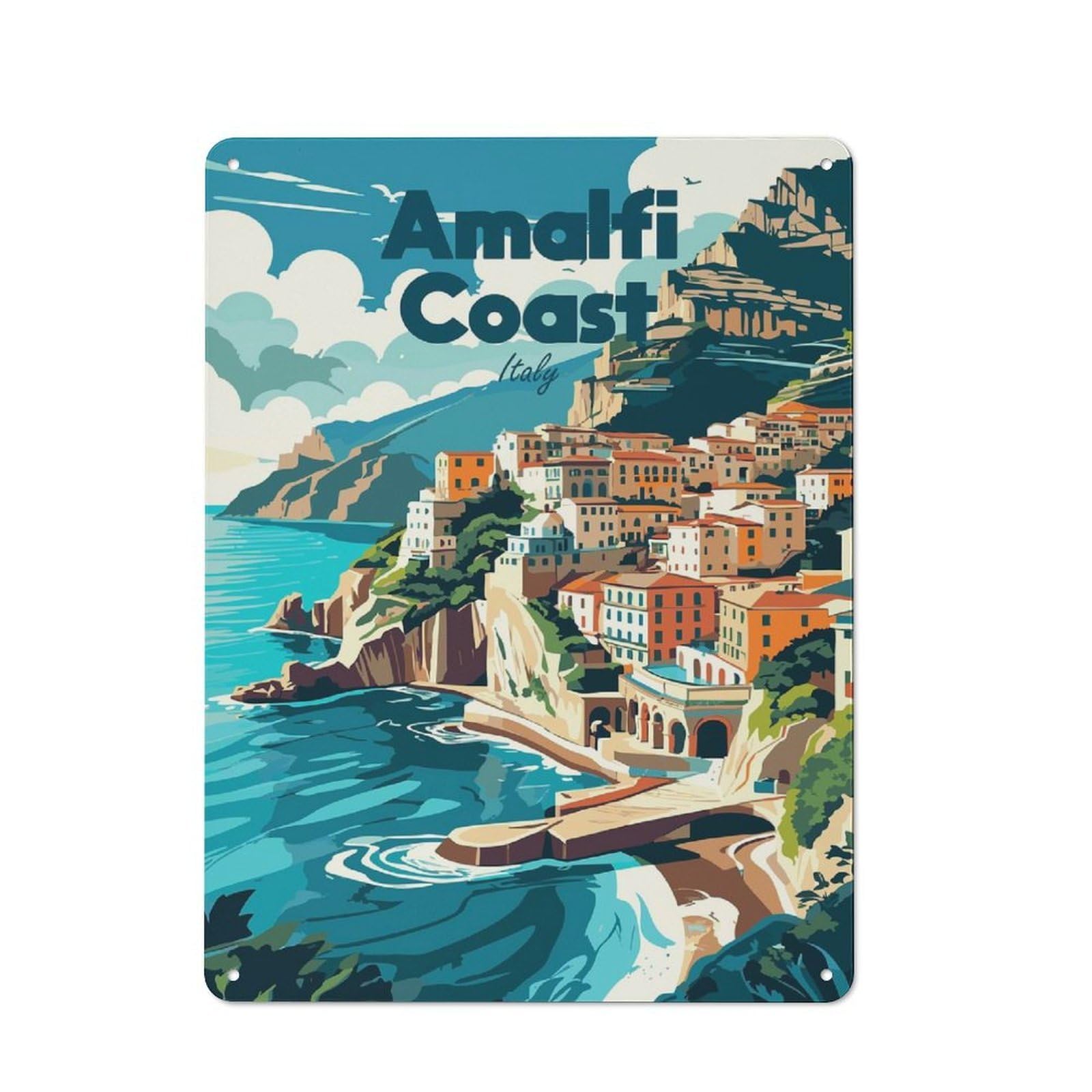 Junmoney Style-16 Amalfi Coast Italy Travel Rustic Printed Metal Sign 40X30cm For Bar Or Restaurant, For Bar Decor Enthusiasts