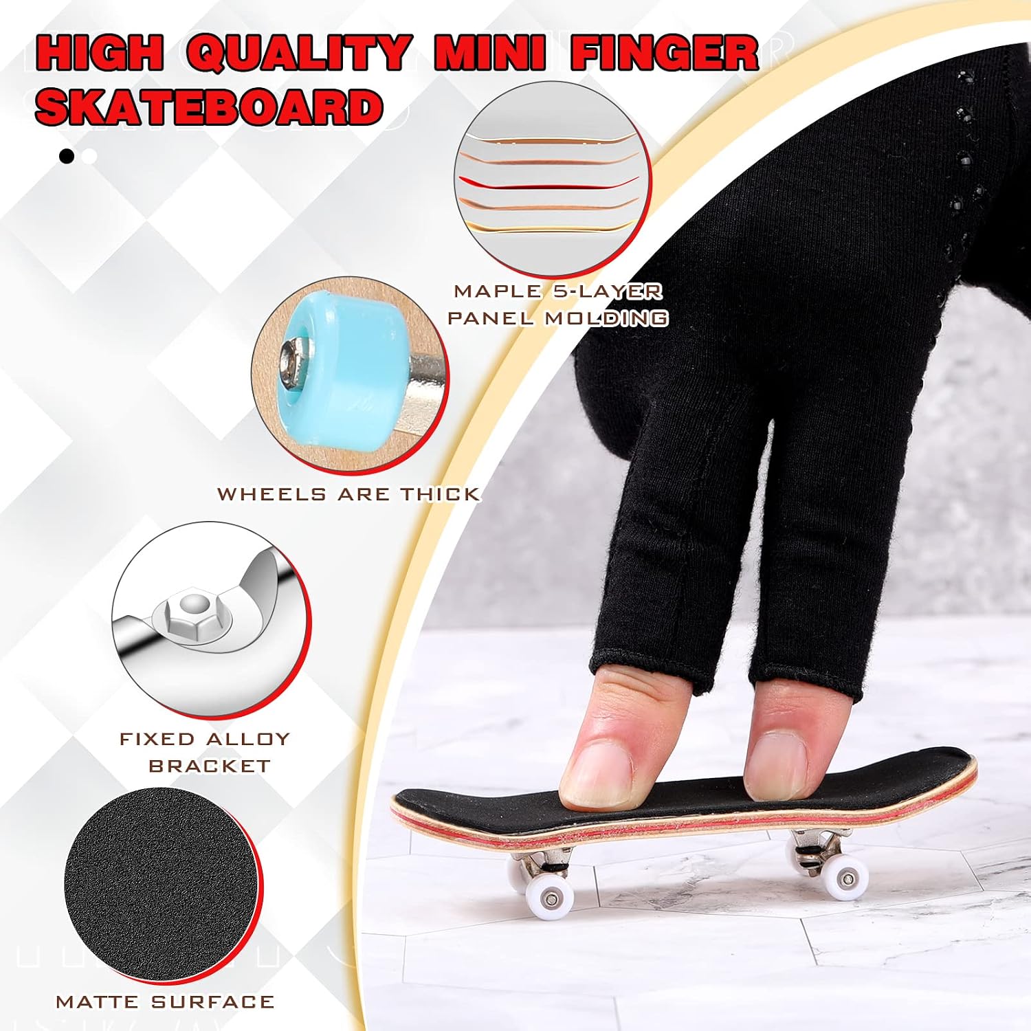Charniol 2 Pcs Mini Wooden Finger Skateboard with Screw Driver Fingertip image 4