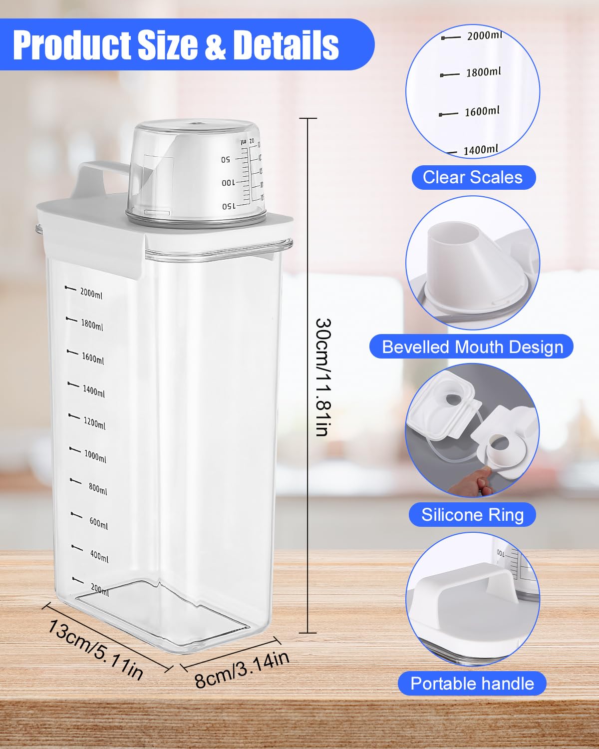 Distributeur Lessive Hermétique Distributeur De Lessive YSWOVUO 2300ML Avec Verre Doseur - Hermétique Pour Poudre, Céréales, Nourriture Animaux Rangement Buanderie