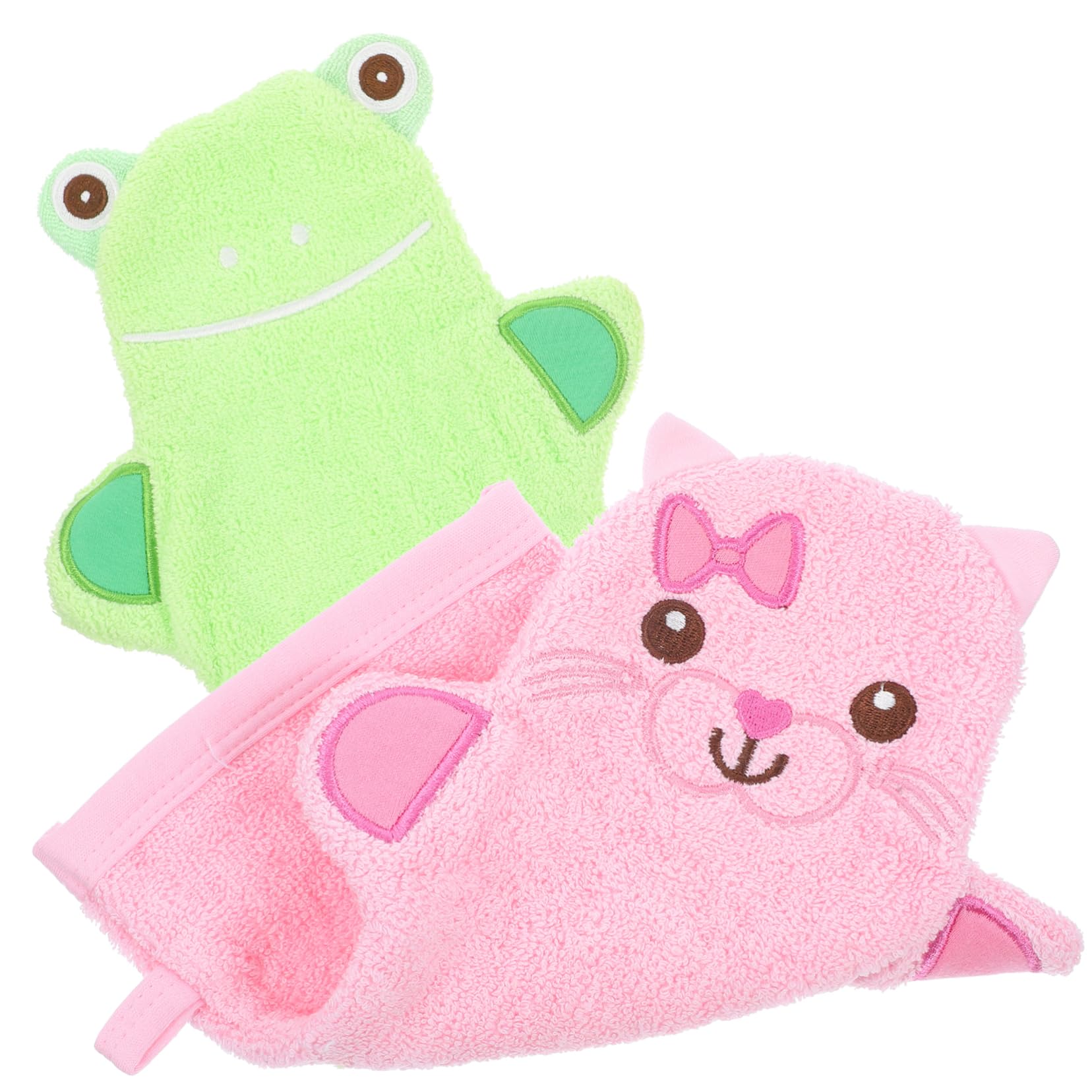 MUCKLILY 2Pcs Cartoon Shower Mitts for Exfoliating Bath Gloves for Shower Soft Comfortable Scrubbing Mittens Cat Frog for Gentle Skin Care