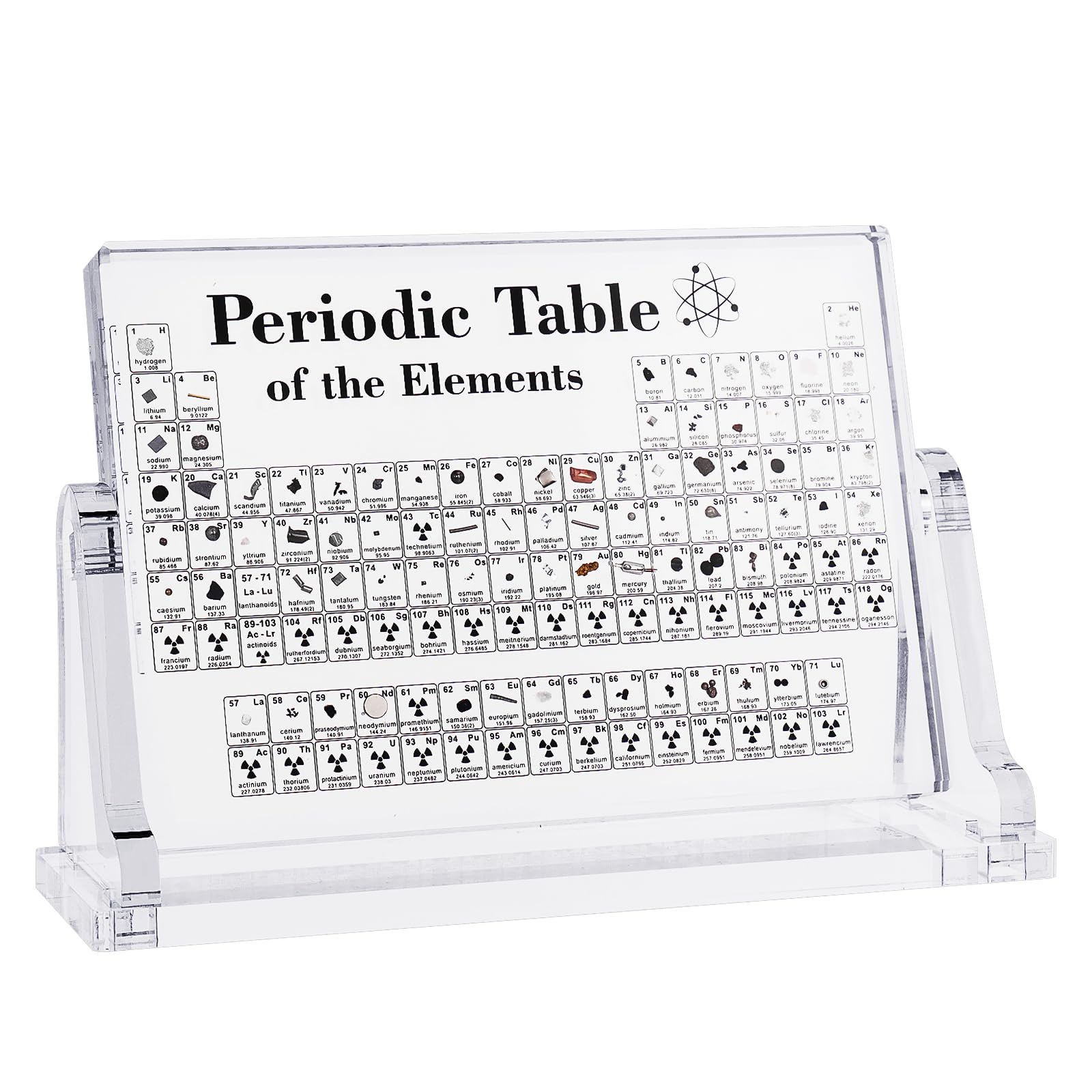 ASMIZ Acrylic Periodic Table with Real Elements Inside, 20 × 13 cm Freestanding Periodic Table Display, Educational Science Desk Ornament for Teachers, Students & Science Lovers