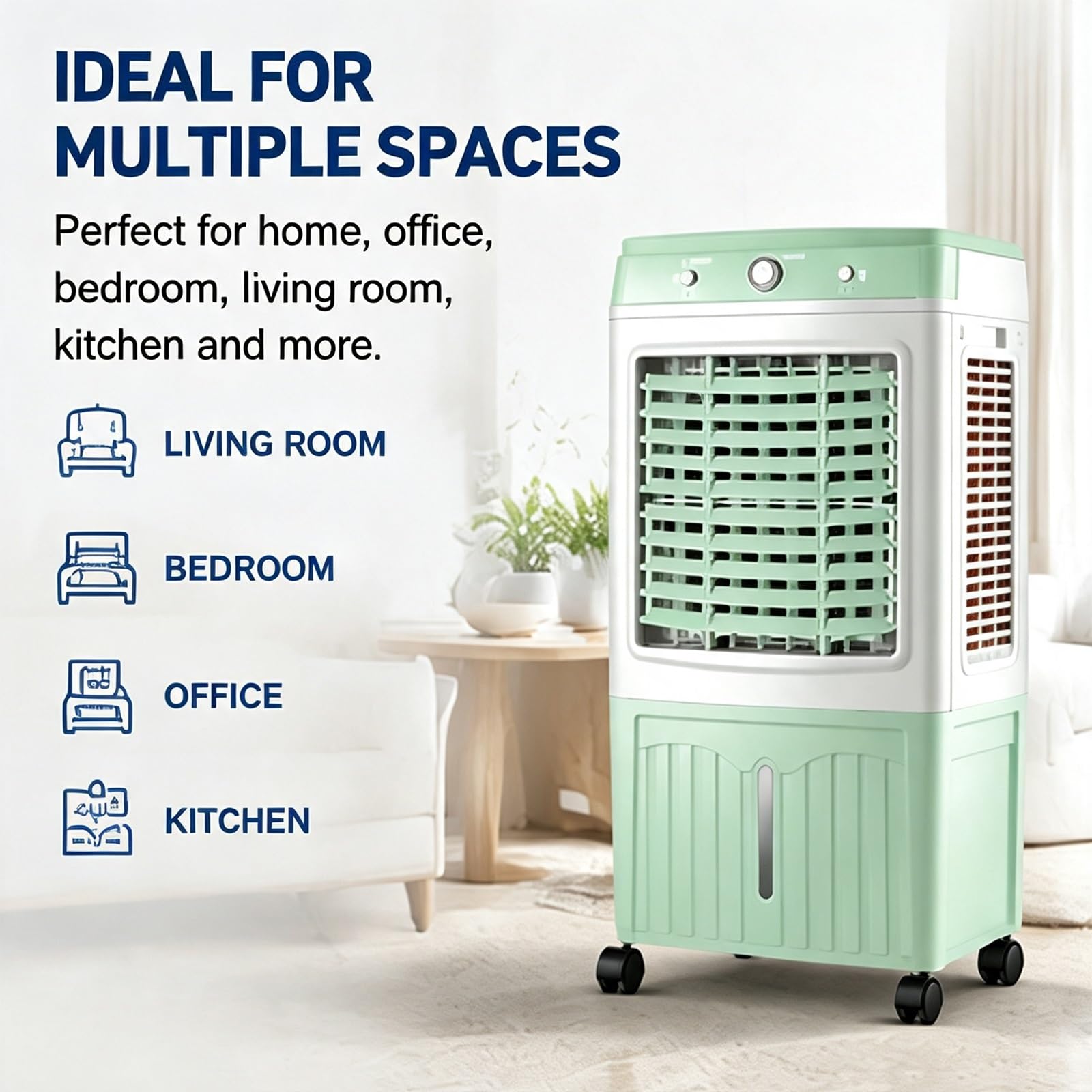 Enfriador de Aire para El Hogar, Climatizador con Tanque de 45 L | Amplio Flujo de Aire, Ruedas Giratorias de 360° para el Hogar, Oficina, Dormitorio, Sala de Estar y Cocina 93 x 47 x 35 cm