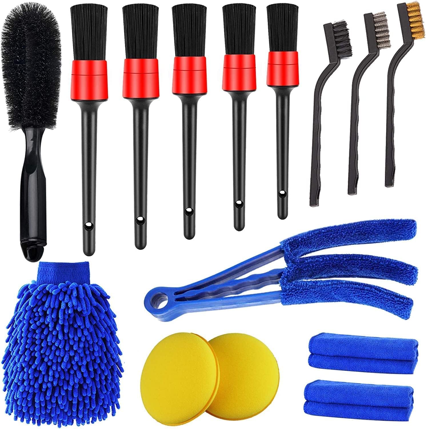 15 PCS Car Detailing Brush Set,Car Interior Cleaning Kit Includes Detail Brushes, Wheel Brush, Wheel Tire Brush Kit Accessories Mini Car Dust Collector, Wax Spray Nozzles Pads-image-0