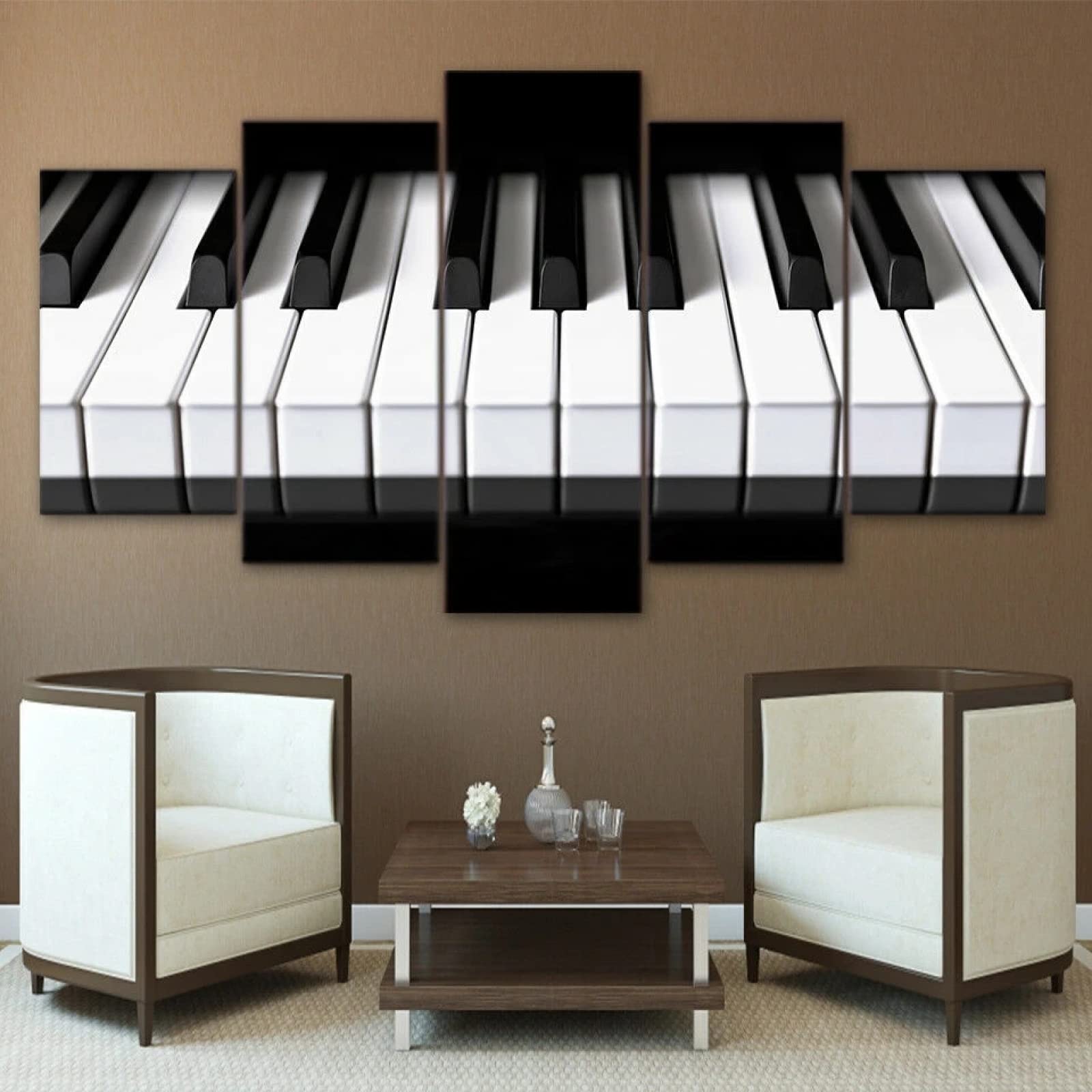 Lienzo de 5 paneles para pared, teclas de piano en blanco y negro, pintura HD para decoración moderna del hogar, sala de estar, oficina, obras de arte enmarcadas de gran tamaño (60 x 32 pulgadas)