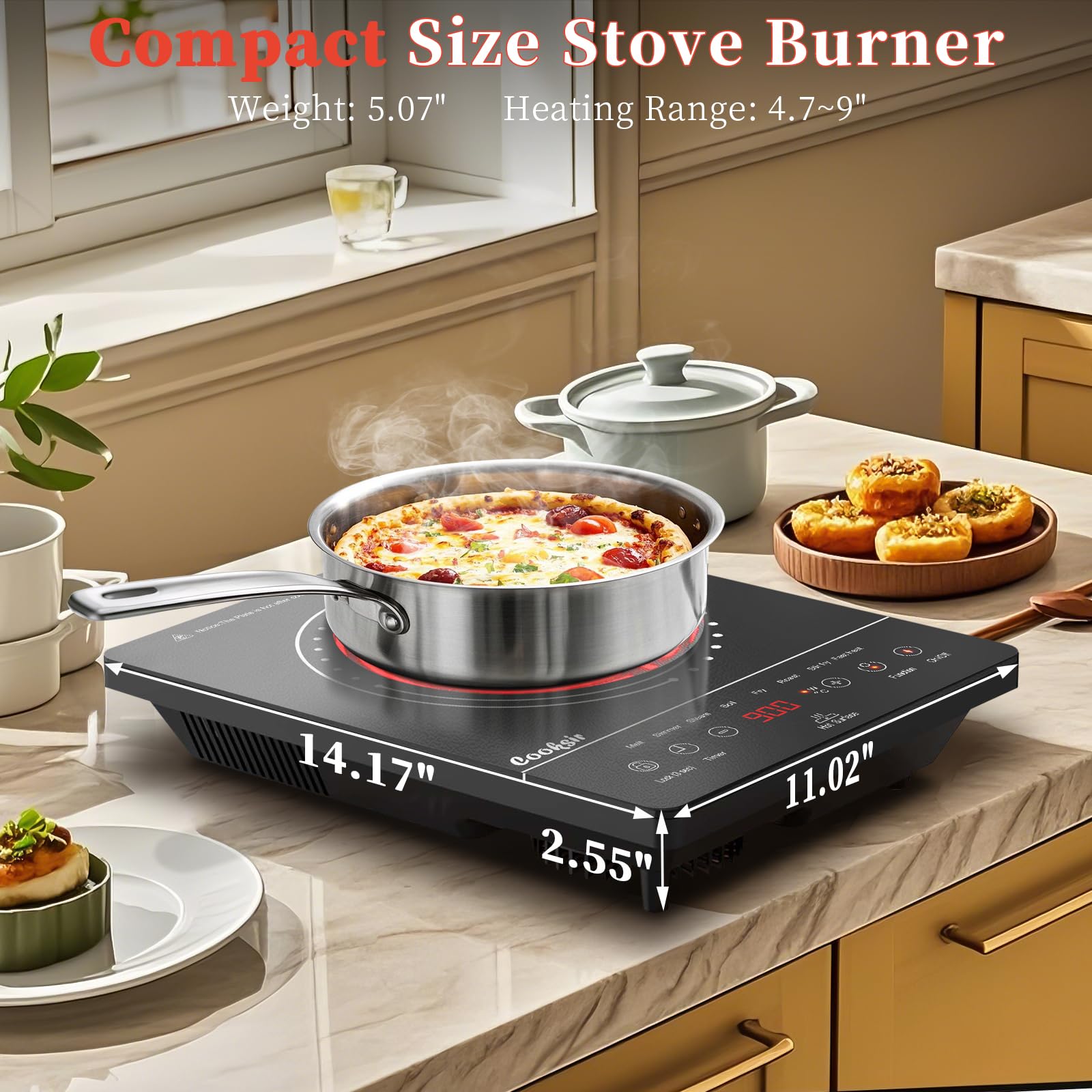 Ceramic Hob, Electric Ceramic Hob with LED Touch Screen, 2000W Single Cooking Zone Electric Cooktop with Safety Lock — view 4