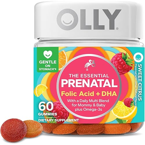 OLLY Prenatal Multivitamin Gummy, Supports Healthy Growth and Brain Development, Folic Acid, Vitamin D, Omega 3 DHA, Chewable Supplement, Citrus Berry Flavor, 30 Day Supply - 60 Count