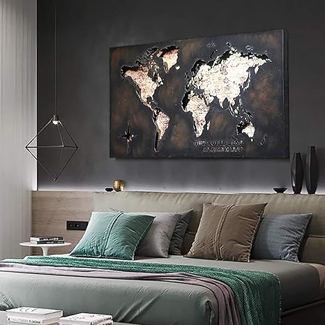 Amazon Qbds ヴィンテージメタルウォールアート 3d中空世界 地図現代の錬鉄製アートワーク ホーム リビングルーム バー カフェインダストリアルスタイルの装飾 レトロな壁の壁画 1 60cm 置物 オブジェ オンライン通販