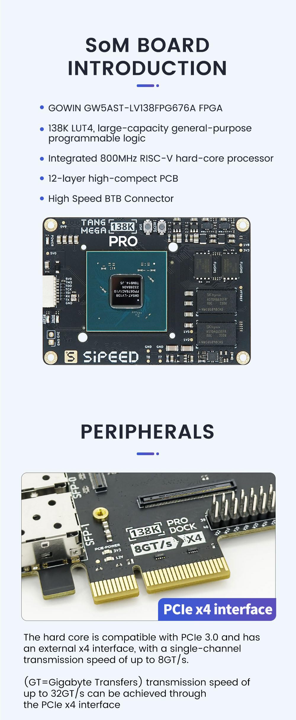 Sipeed Tang Mega 138K Pro Dock GW5AST RISC-V FPGA Development Board Kit, 1GB DDR3 Single Board Computer, onboard PCIe3.0 SFP SFP+ GbE PMOD Port for AI Development Education FPGA Programming