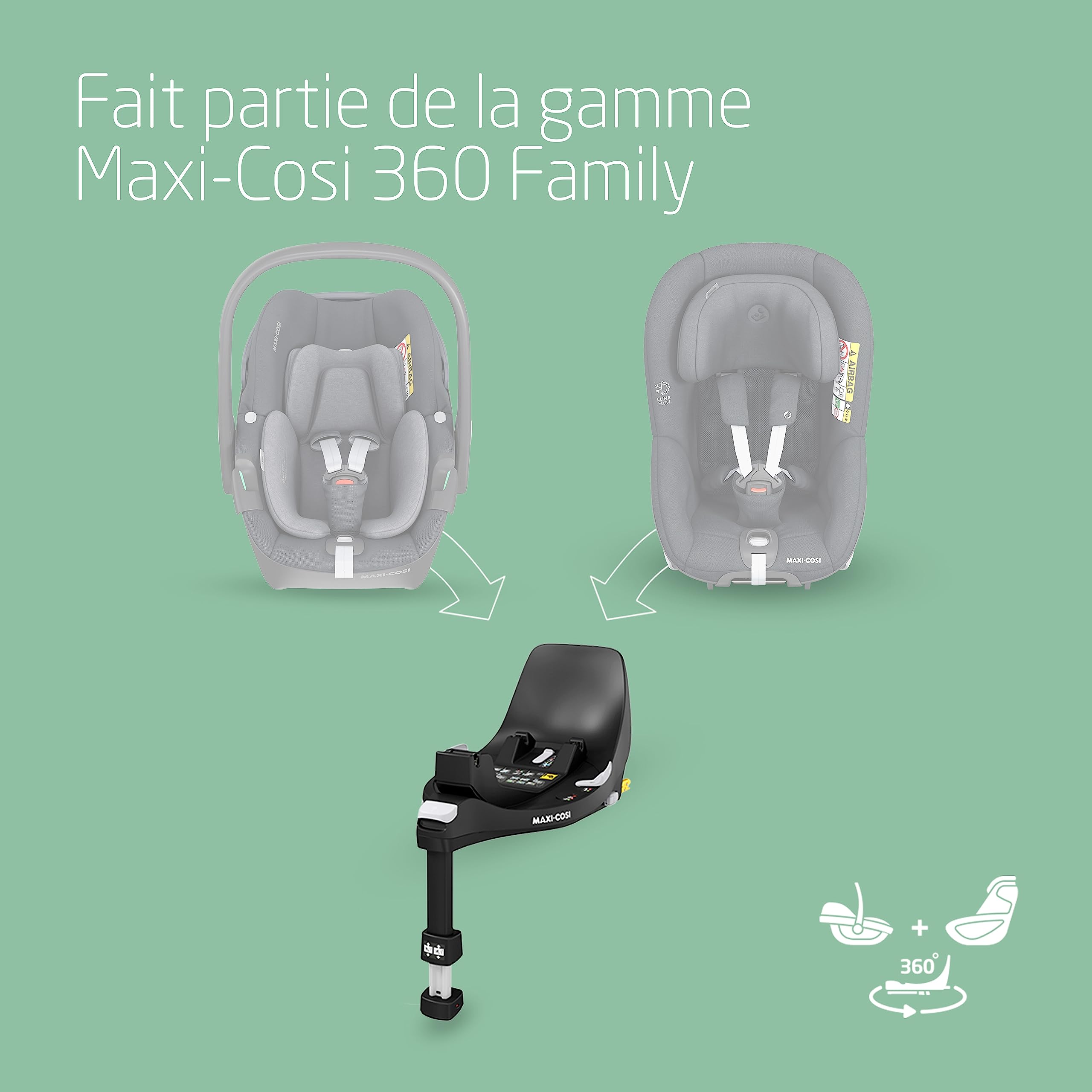 Maxi-Cosi Base FamilyFix 360 i-Size, Base ISOFIX pivotante 360, 0-4 ans, Noir