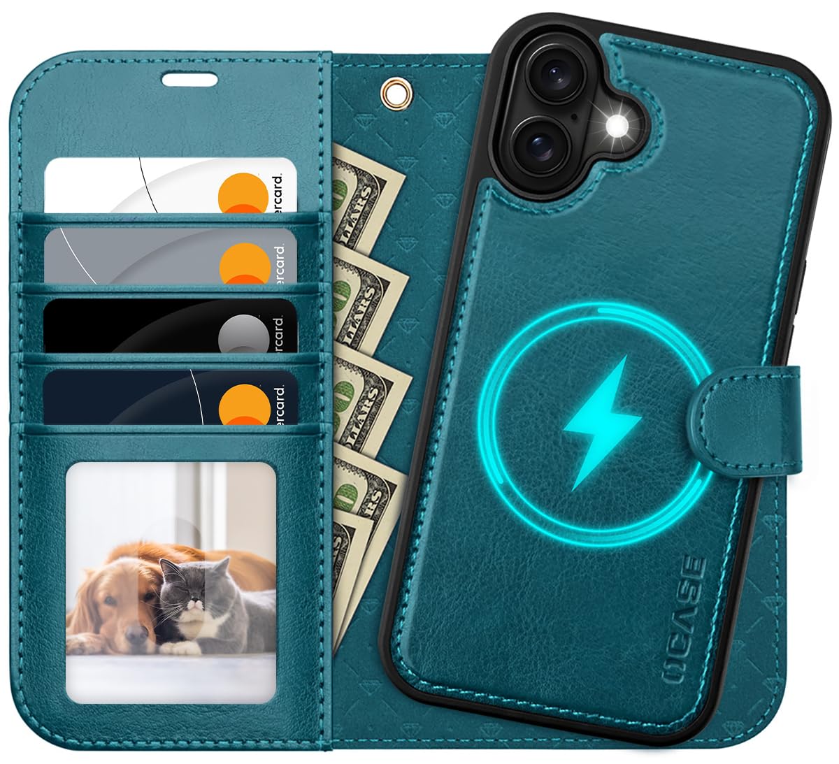 OCASE for iPhone 16 Plus Case Detachable Wallet Case with Card Holder, 2 in 1 Pu Leather Flip Folio with RFID Blocking Stand Wrist Strap Shockproof