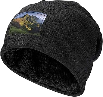 Black Waffle Knit Pullover Hat for Exquisite Highland Echo Pattern Beanie for Winter, Autumn Casual Wear