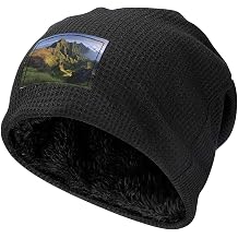 Black Waffle Knit Pullover Hat for Exquisite Highland Echo Pattern Beanie for Winter, Autumn Casual Wear