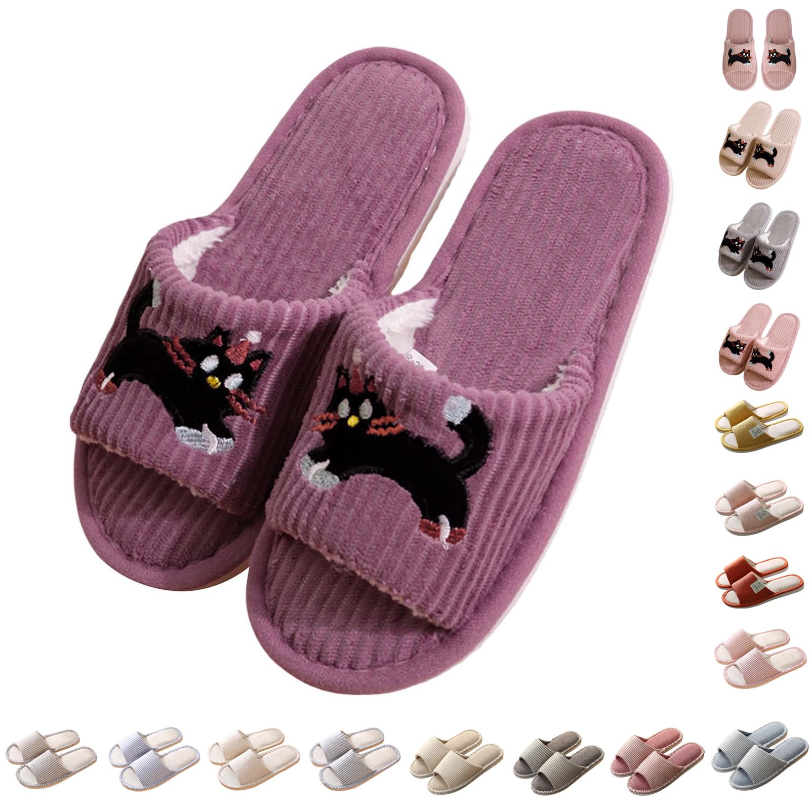 halloween slippers women size 6 Open Toe Slippers Women Summers Cute Slip on Home Indoor Footwear Casual Non-Slip Bathroom Shoes Comfort Warm Wide Fit House Sliders Autumn Winter Gifts Purple 6