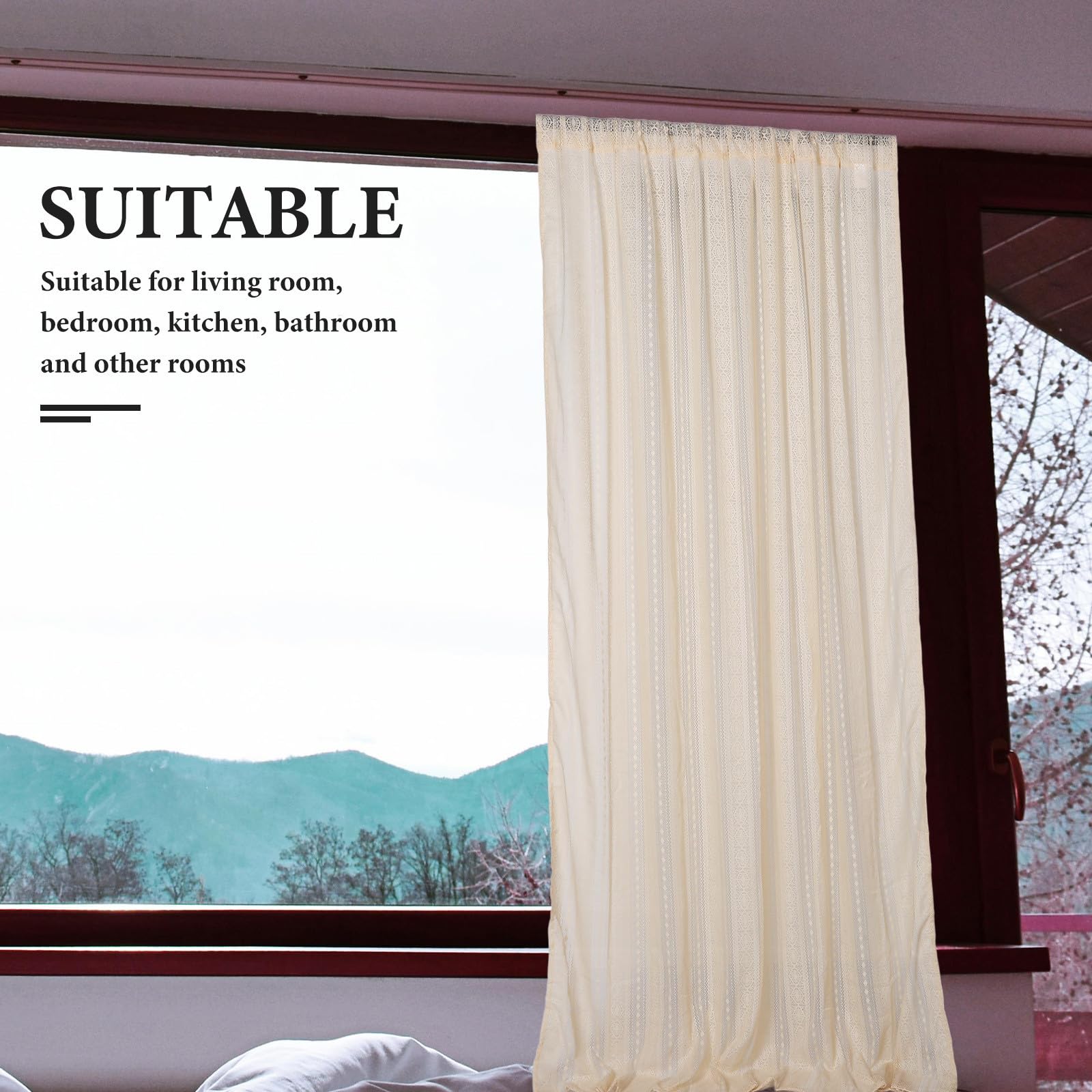 2 Stück Boho Landhausgardinen aus Polyester Lichtdurchlässige Bestickte Vorhänge für Küchenfenster und Badezimmer Dekorative Transparente Gardinen im Vintage Stil