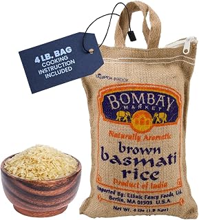 Bombay Market Brown Basmati Rice - Premium Aromatic Nutty Long Grain Rice, 4 Pound Bag for Authentic Flavors