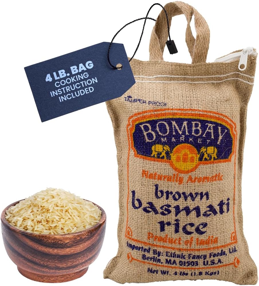 Bombay Market Brown Basmati Rice - Aromatic & Nutty Flavor Basmati Rice - Long Grain Rice Basmati (4 Pound Bag)