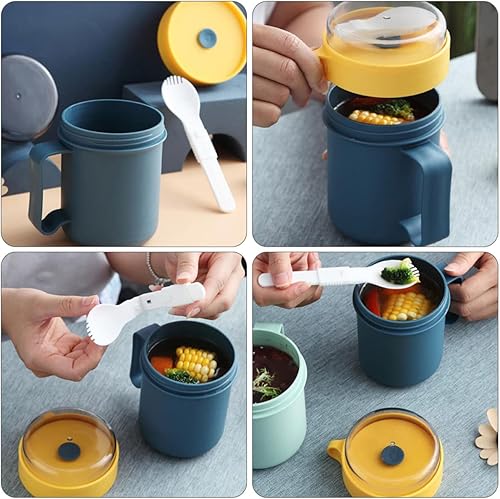 Miniatura 8 de Angoily 2 recipientes plegables de oficina  Cuchara, hombres en avena Bento Go reutilizable, comida tarro de almacenamiento oz para mujeres, fideos