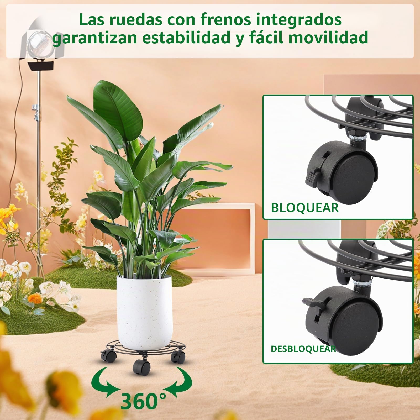 4 ruedas redondas para plantas, de metal, 27 cm, para exteriores, resistentes a la intemperie, posavasos con ruedas, para verduras, plantas en maceta, objetos pesados