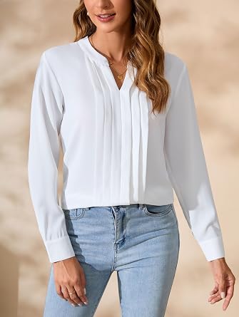 SPRING SEAON Womens Blouse Button Down Long Sleeve Satin Shirts Collared V Neck Elegant Blouses Casual Going Out Tops Office Work for Ladies