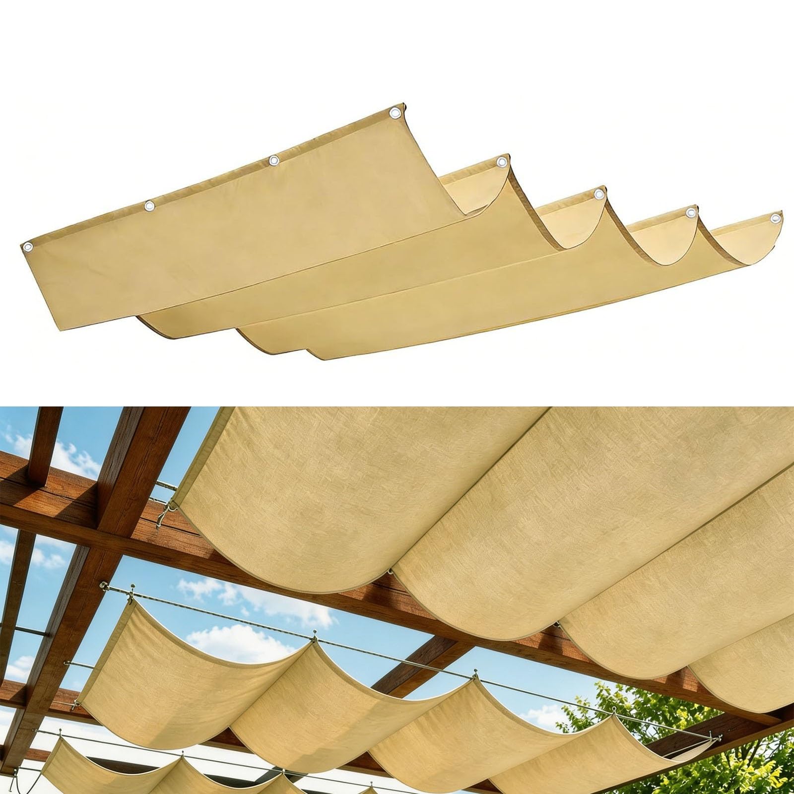 Voile ombrage rétractable vague jaune sable pour créer un coin de fraîcheur sur votre terrasse
