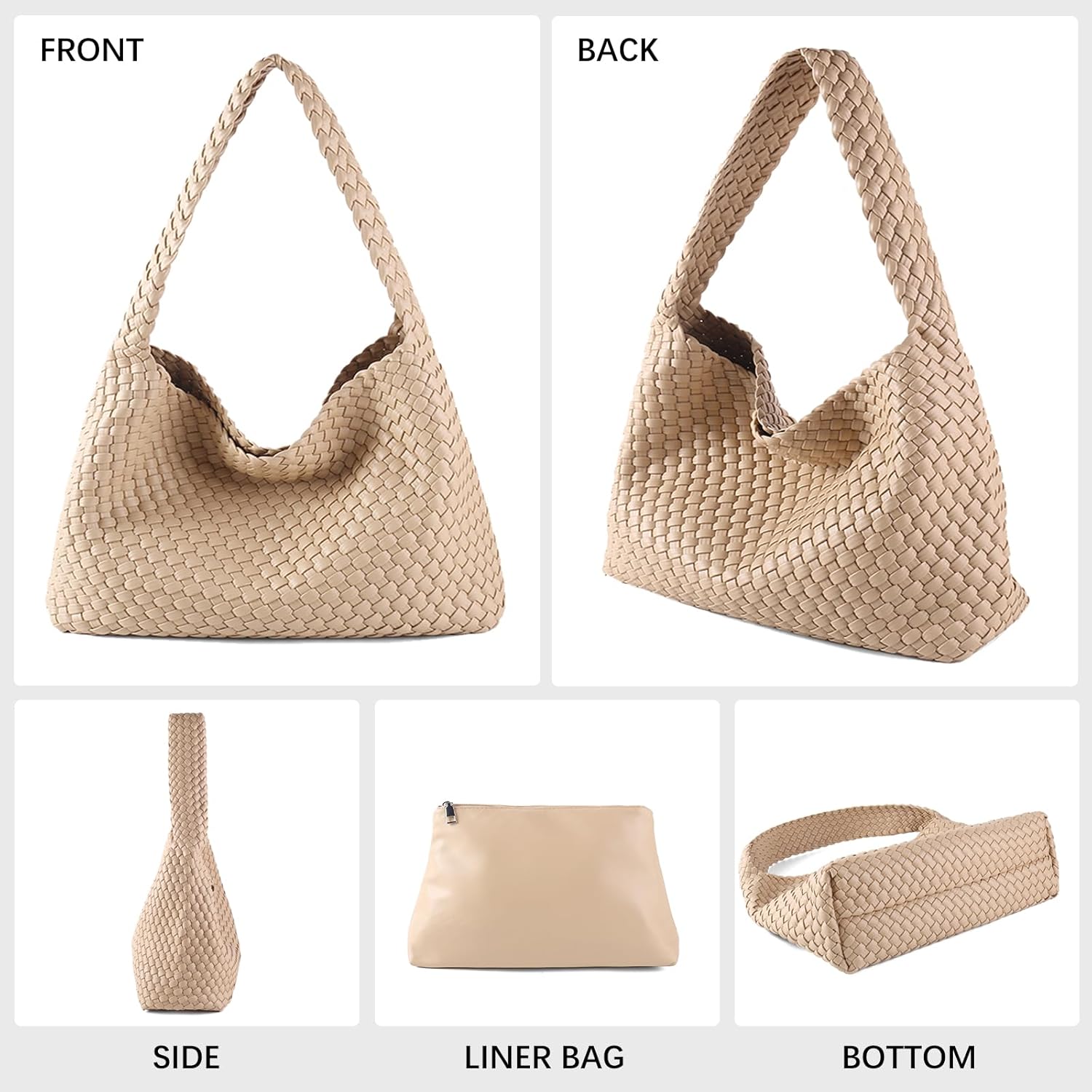 Women Vegan Leather Handmade Tote Bag Large Shoulder Top-handle Bag All-Match Underarm Bag with Purse Beach Handbag - Image 3