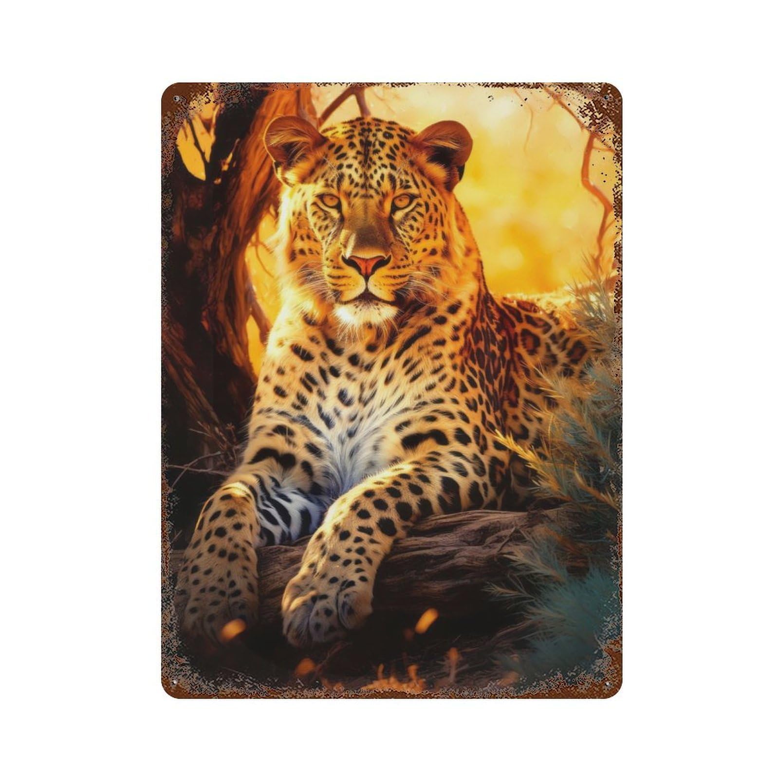 Majestic Leopard Rusty Metal Tin Sign 15.7"x11.8", Ideal for Farmhouse, Kitchen And Entryway Decor