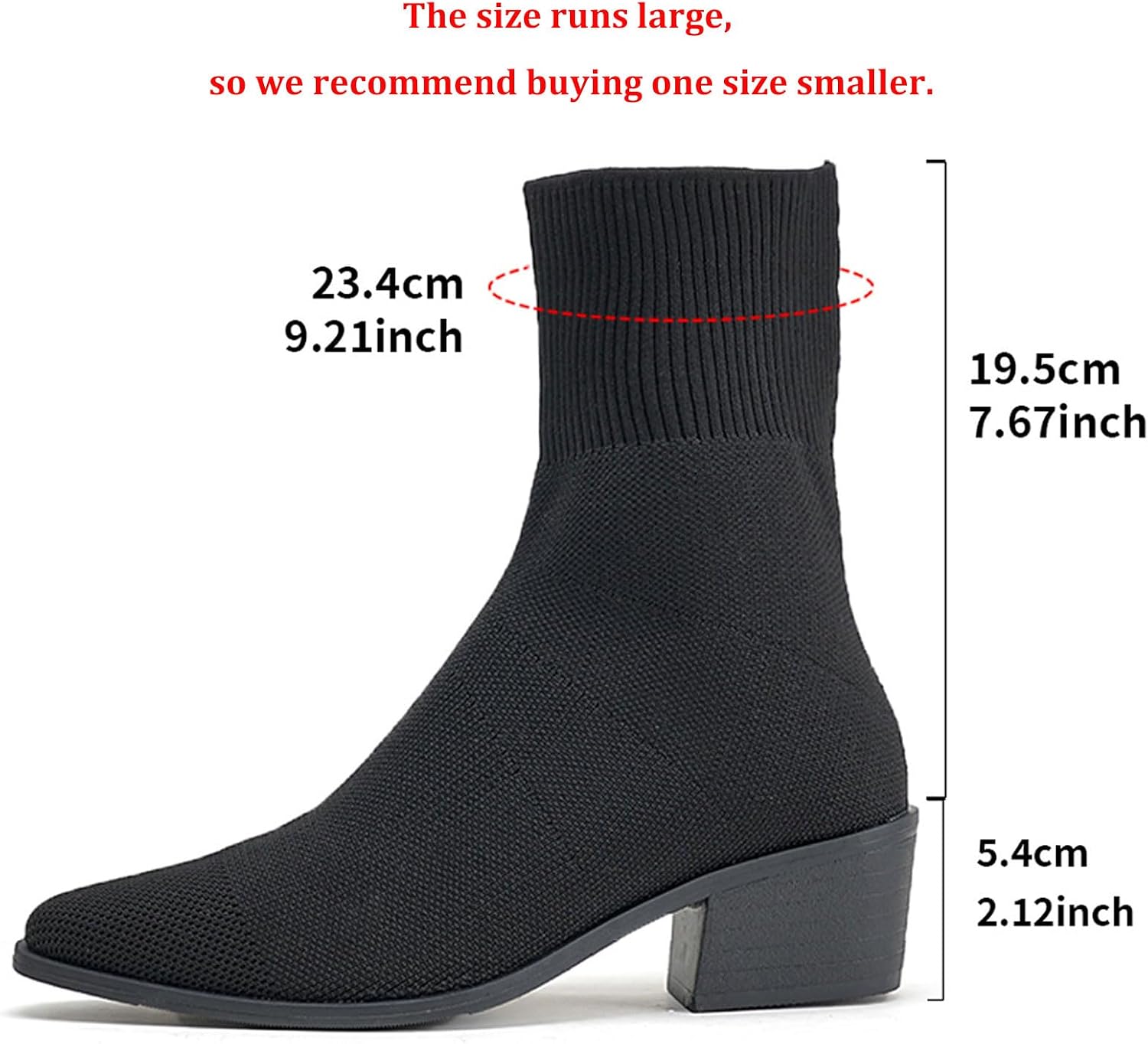 Sock Ankle Boots For Women'S Knit Chunky Low Heel Stretch Bootie Fashion Breathable Comfortable Almond-Toe Block Heeled Slip On Elastic Dress Chelsea Boots For Fall & Winter