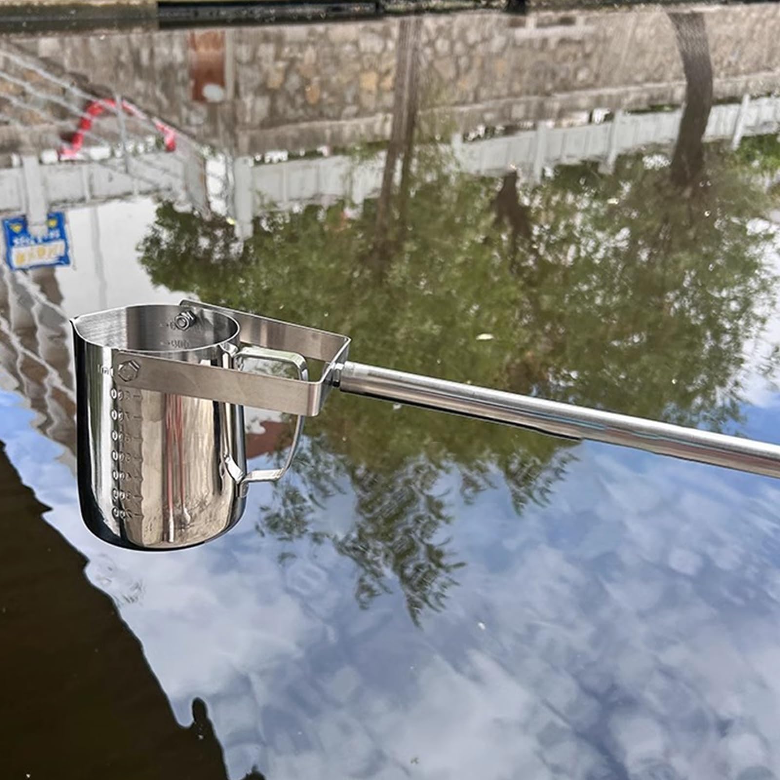 Teleskop-Wasserprobenlöffel, Metall, 1000 ml, abgestufter Probenstab, 0,6–1,5 m, verstellbares Wasserqualitätssammelwerkzeug für Umwelttests und -analysen