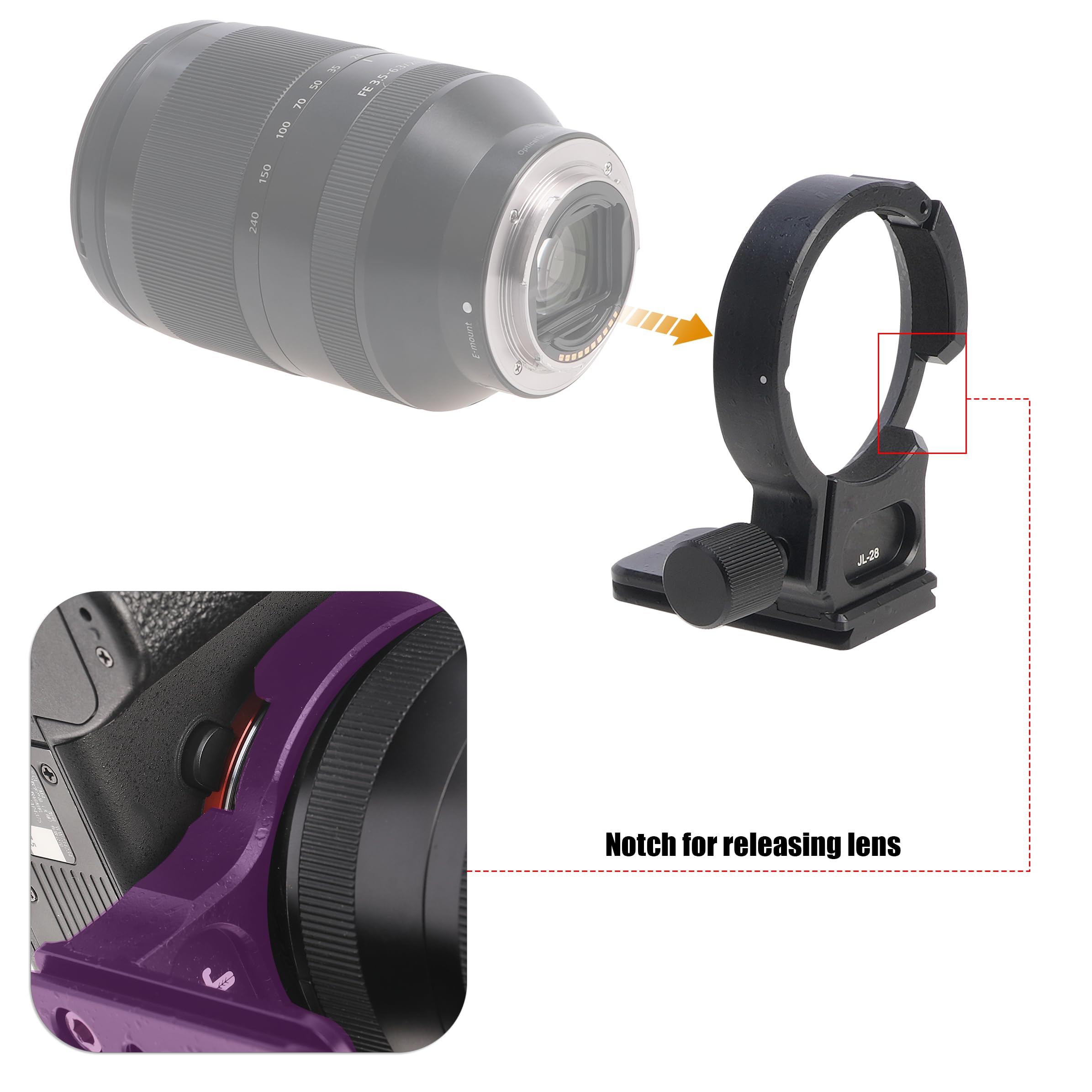 IShoot Statiefring Lensbeugel Compatibel Met Tamron 28-75mm & Sony FE 135mm – Met Arca Quick Release