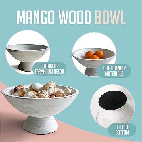 Miniatura 5 de Fairwood Way - Tazón Pedestal Blanquecino - 10 Pulgadas, Tazón con Pie Ancho Blanquecino como Soporte para Frutas, Llaves, Decorativo, Dulces o