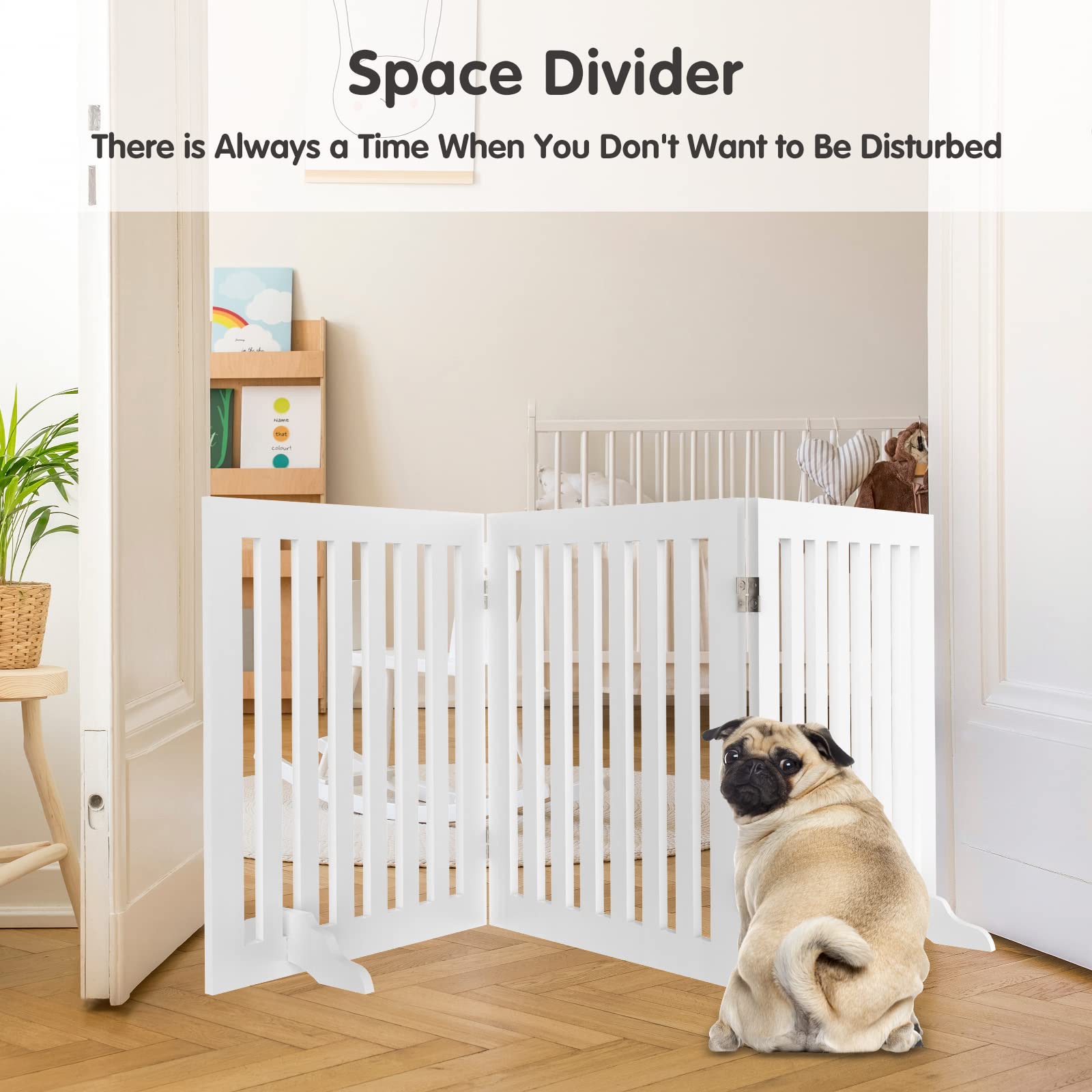 Dog Stairs Hongwa Solid Hardwood Freestanding Pet Gate,Wooden Dog