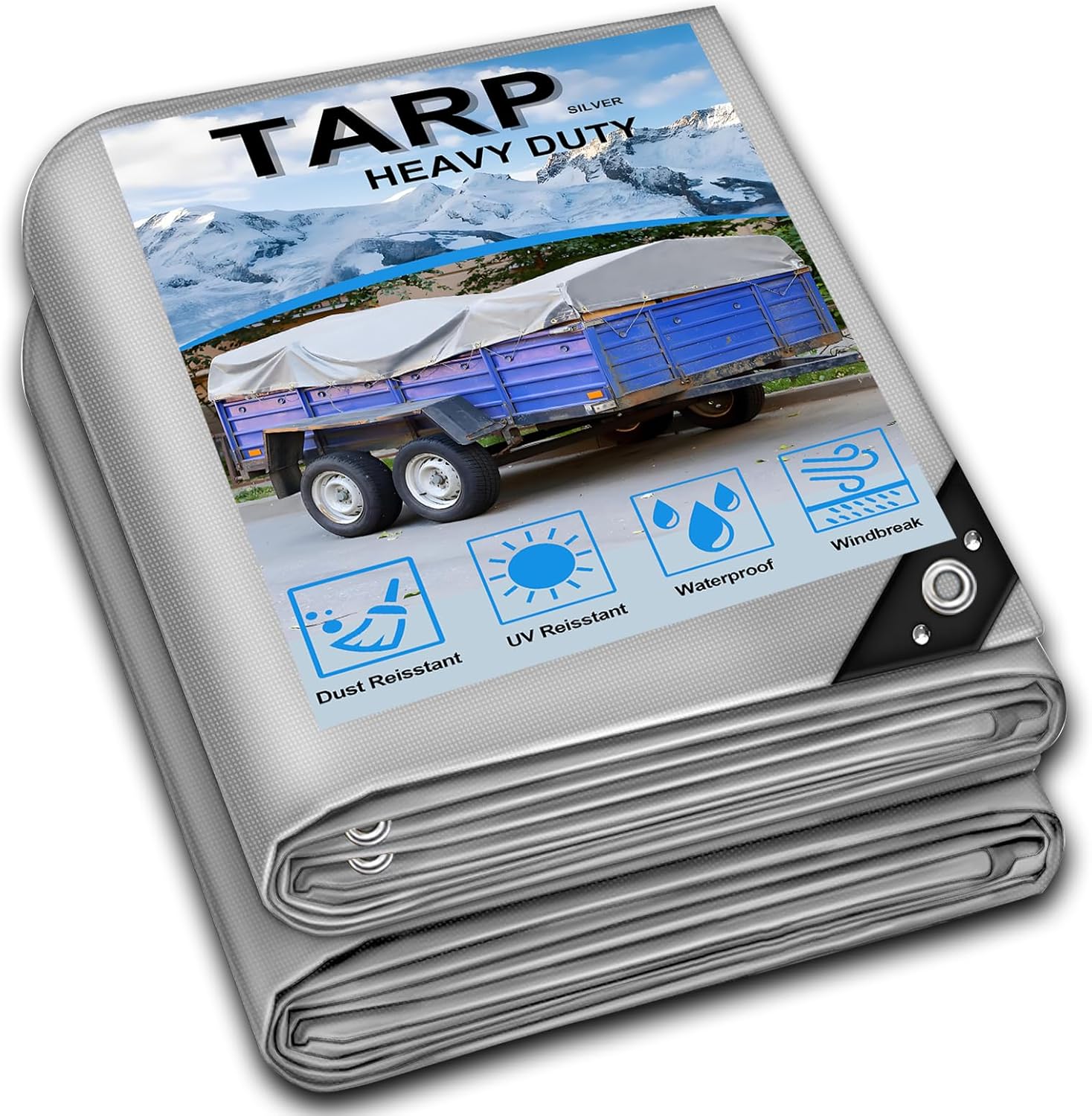 Tarps Heavy Duty Waterproof - Plastic Tarps with Grommets 12 Mil Silver Thick Protective Tarpaulin Covers for Outdoor Under Tent Camping Boat Patio Pool RV Pool
