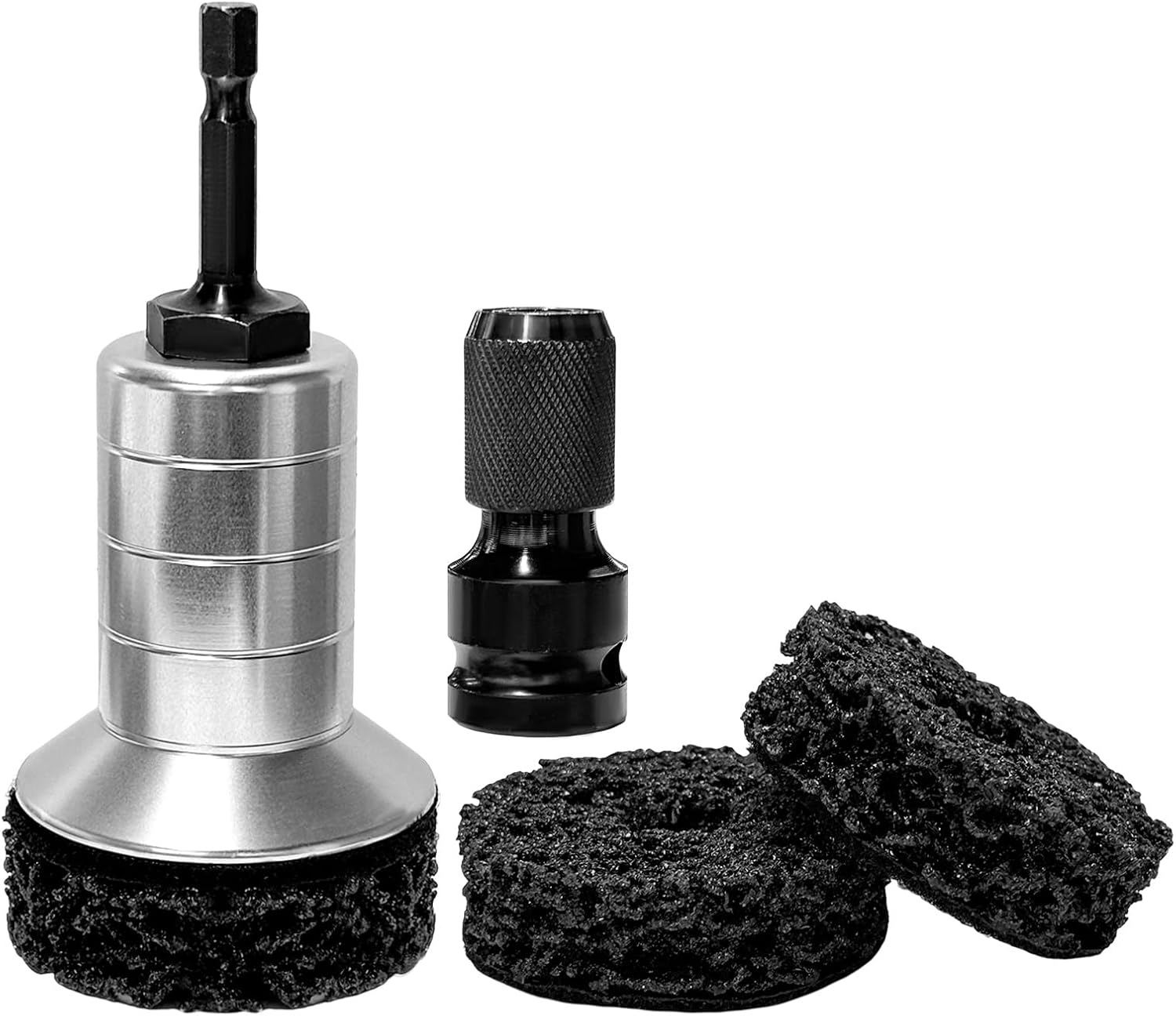 Wheel Hub Cleaning Kit, Brake Hub Resurfacing Kit with Adapter & 3 Pads, Car Wheel Surface & Stud Rust Removal Tool Fits Electric Drill or 1/2" Impact Driven Wrenches (Silver)
