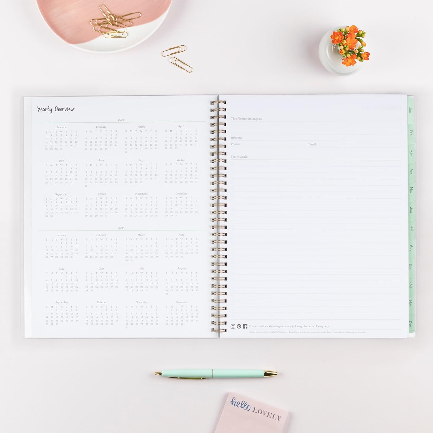 Blue Sky 2024 Weekly and Monthly Planner, January - December, 8.5" x 11", Frosted Cover, Wirebound, Laurel (144729)