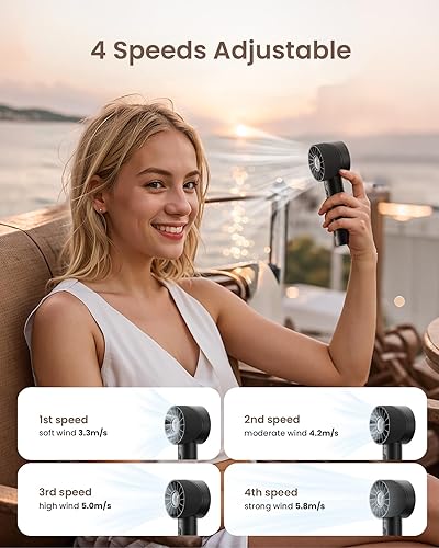 Miniatura 5 de Mini ventilador turbo portátil de mano, dispositivo de enfriamiento personal de alta velocidad de 4 velocidades máximo 16 horas, bolsa recargable