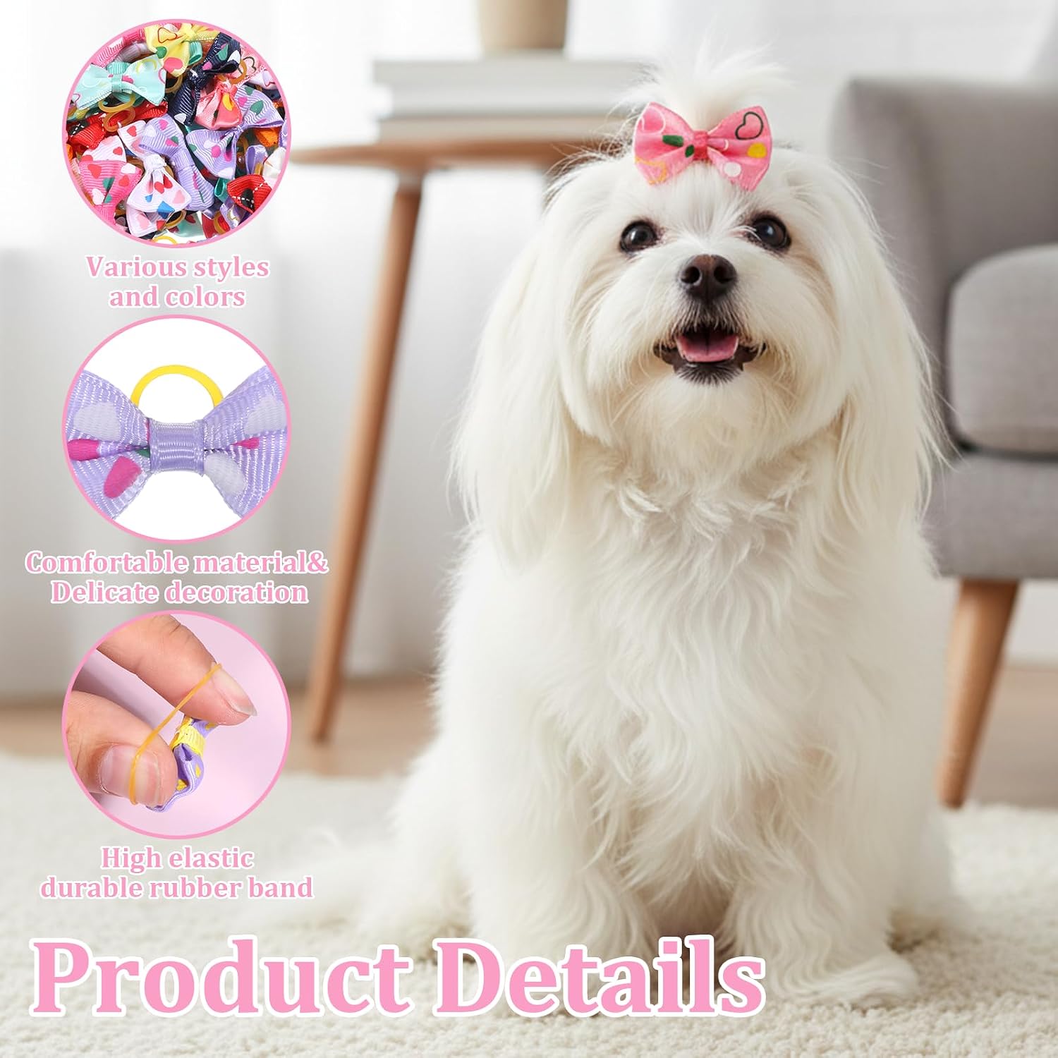 200Pcs Assorted Dog Hair Bows, Small Puppy Grooming Bows with Rubber Bands, Cute Color Dog Bow, Handmade Puppy Bowknot, for Girl Yorkie Small Medium Size Dogs image 4