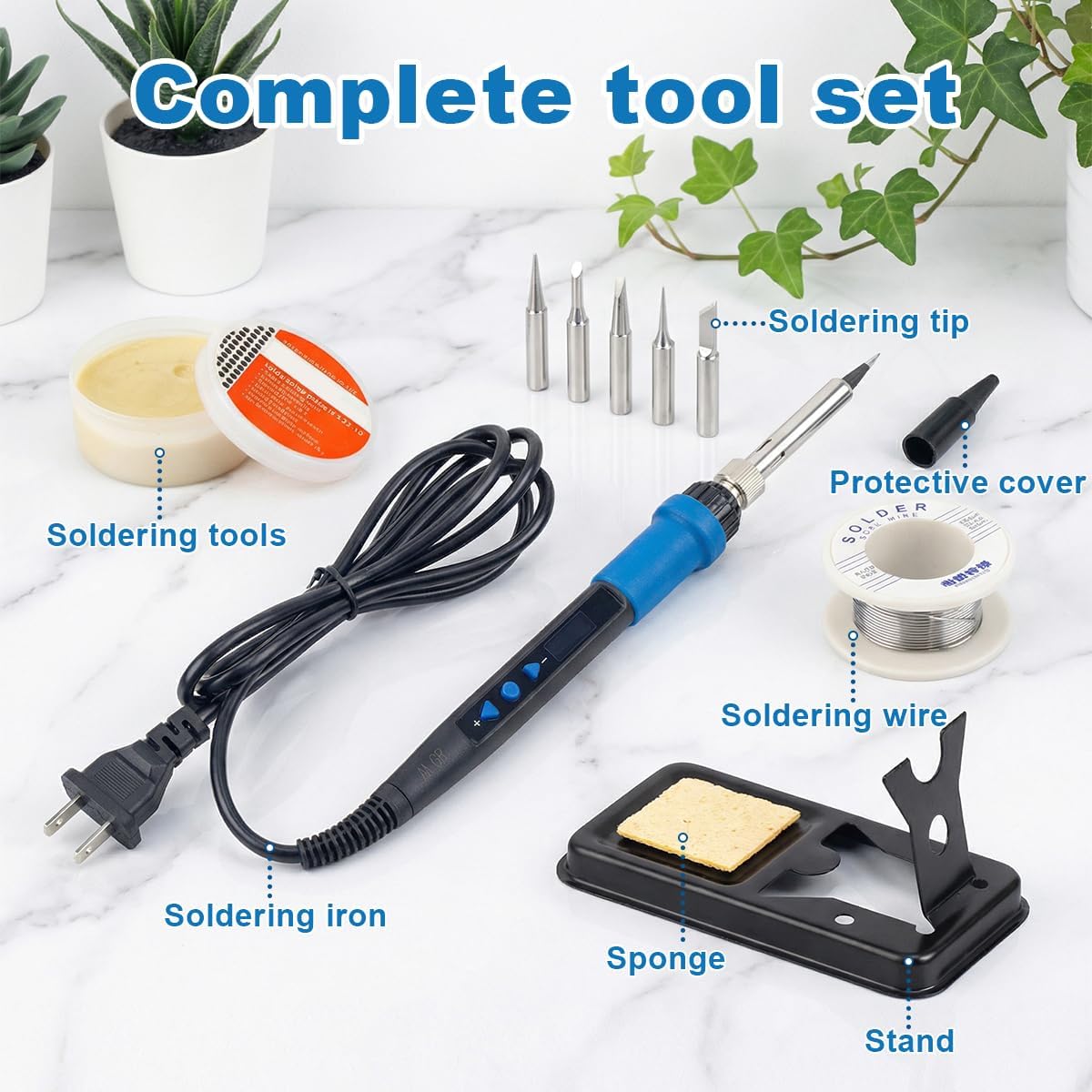 Soldering Iron Kit, 80W 110V LED Digital Solder Gun with Ceramic Heater, Portable Welding Tool Set with 5 Tips, Solder Wire, Stand & Sponge for Metal, Electrical Repair and DIY