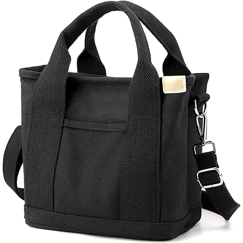 Small Canvas Tote Bag for Women,Mini Totes Bags with Pockets, Cute Bible Handbag with Zipper Travel Crossbody Purse with Compartments Satchel Handbags for Work,Shopping,Beach,with Long Strap,2 Sizes