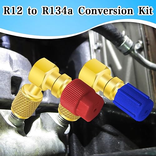 Miniatura 4 de FANOVO Kit de adaptador de montaje de CA R12 a R134A, válvula de acoplador rápido AC de 90, kit de reacondicionamiento R12 a R134a de presión