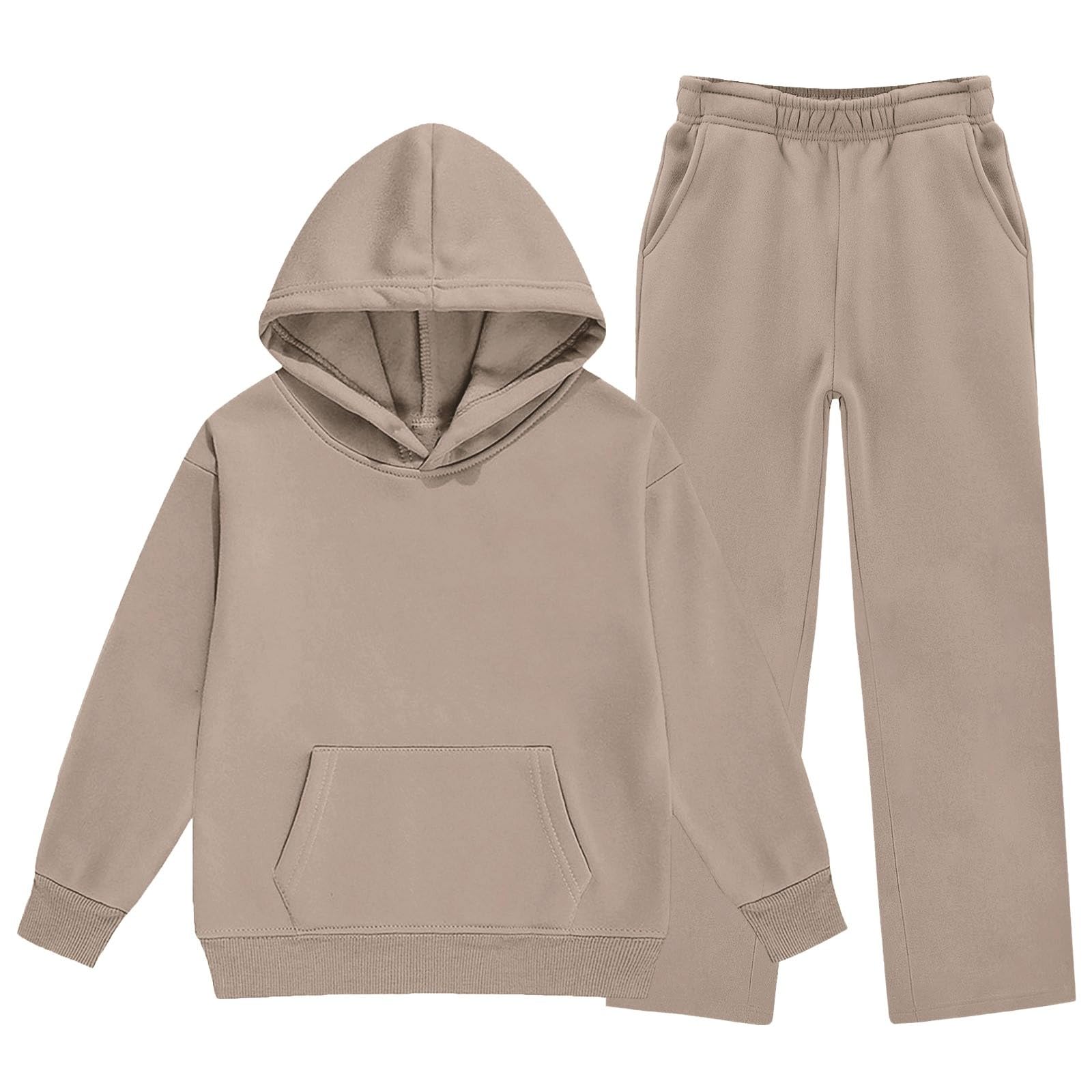 Kinder-Kapuzen-Sweathosen-Set, weites Bein, Khaki, 11–12 Jahre