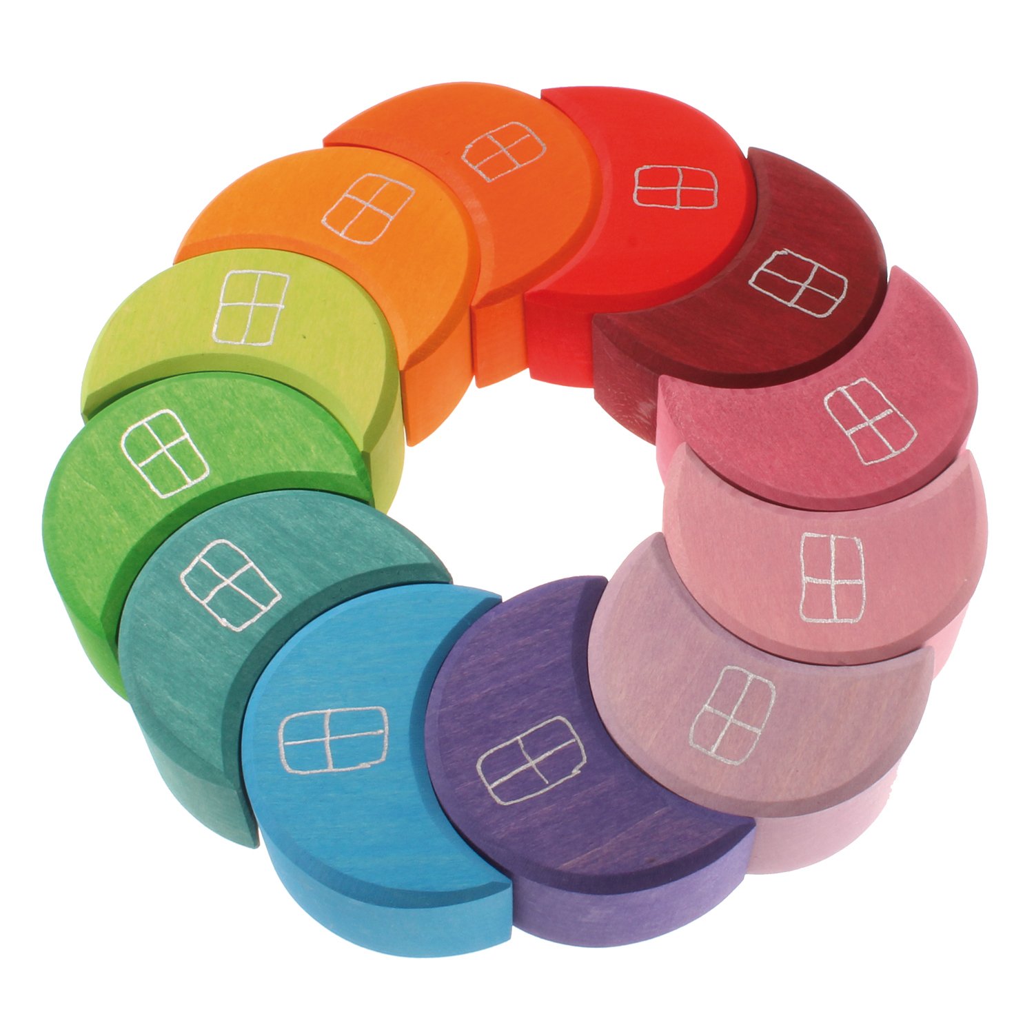 Grimm's Wooden Moon Houses Piling Game & Stacking Blocks Set