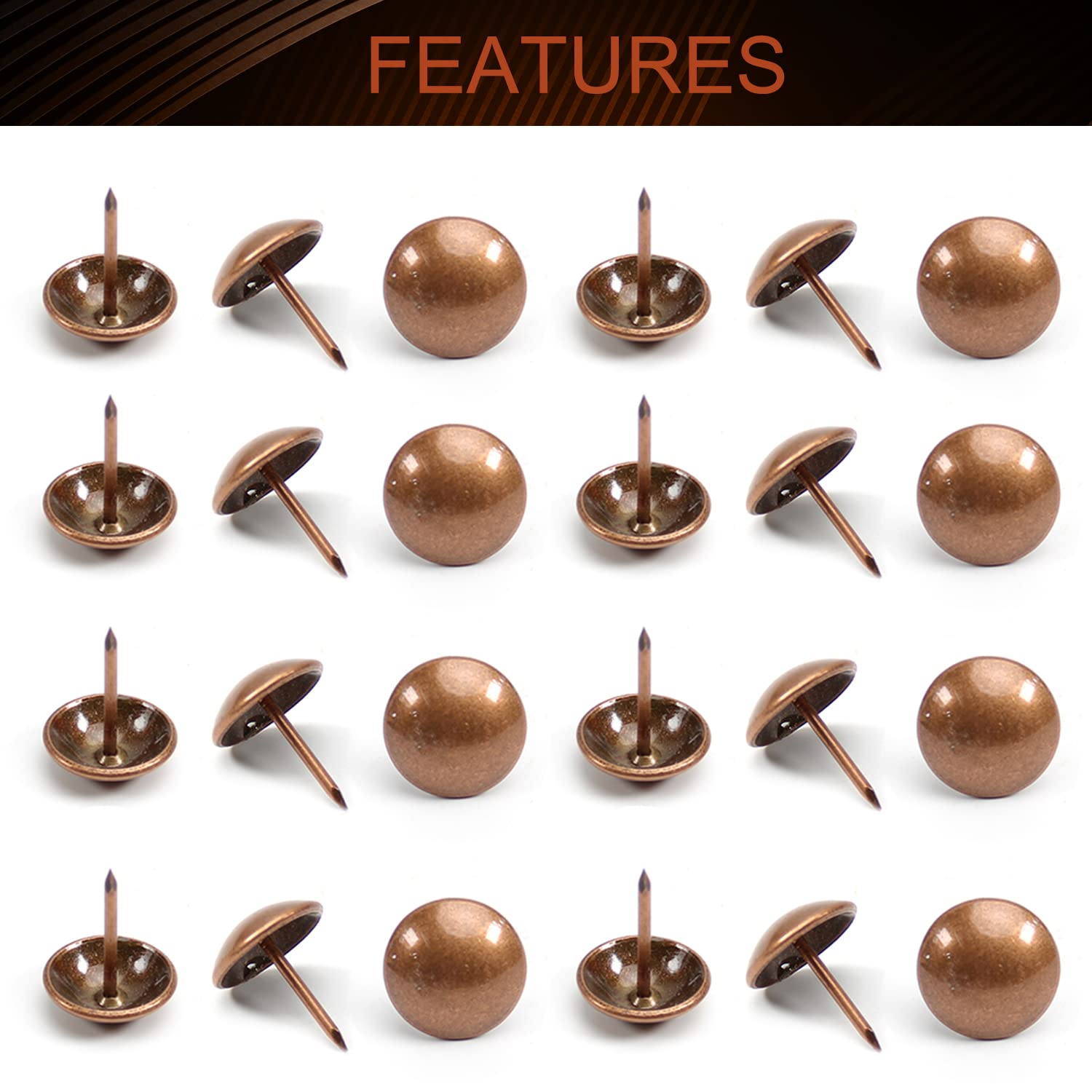 MroMax 0.75 Inch Head Upholstery Nails - 50 Pcs Antique Red Copper Thumb Tacks For Furniture, Cork Board & DIY - View #5