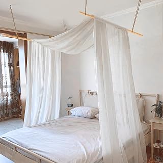 Comtelek White Tulle Bed Canopy Scarf 60x225in - Queen King Full Twin Sheer Drapes, Boho Romantic Curtains for Girls Adult Bedrooms