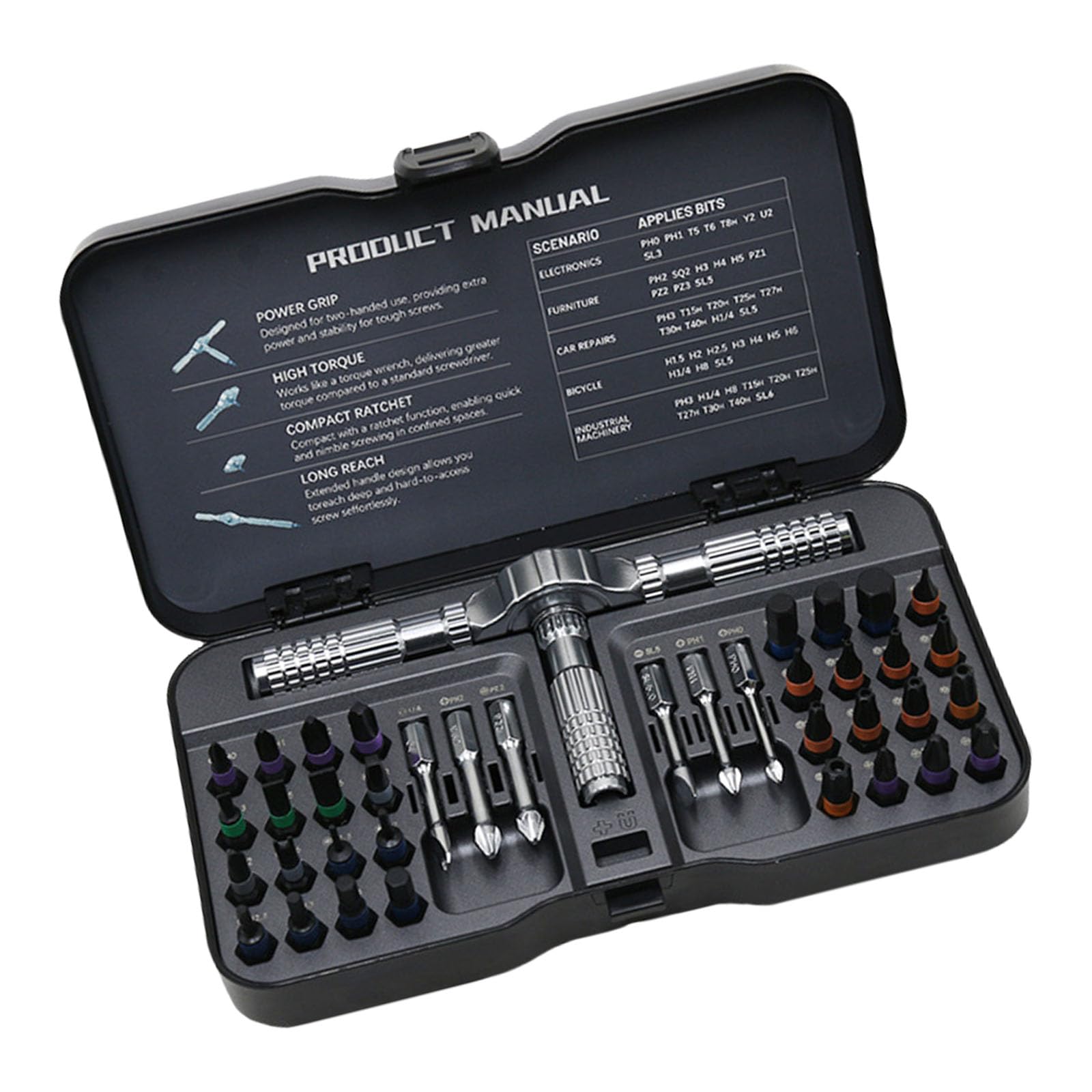 Rgybao 40 Piece Ratchet Scr Comprehensive 40Pcs Ratcheting Screwdriver Ergonomic Grip Compact Storage Case Suitable For Tight Space Mechanics Repair Antislip Grip Ratcheting Screwdriver