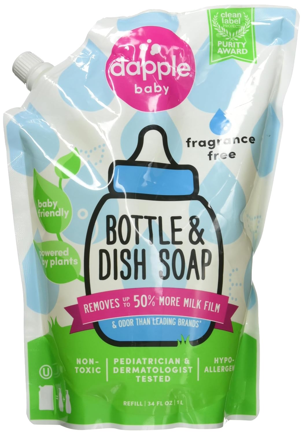 Dapple Refill Pack Baby Bottle and Dish Liquid Fragrance Free 33 8 Fluid Ounce
