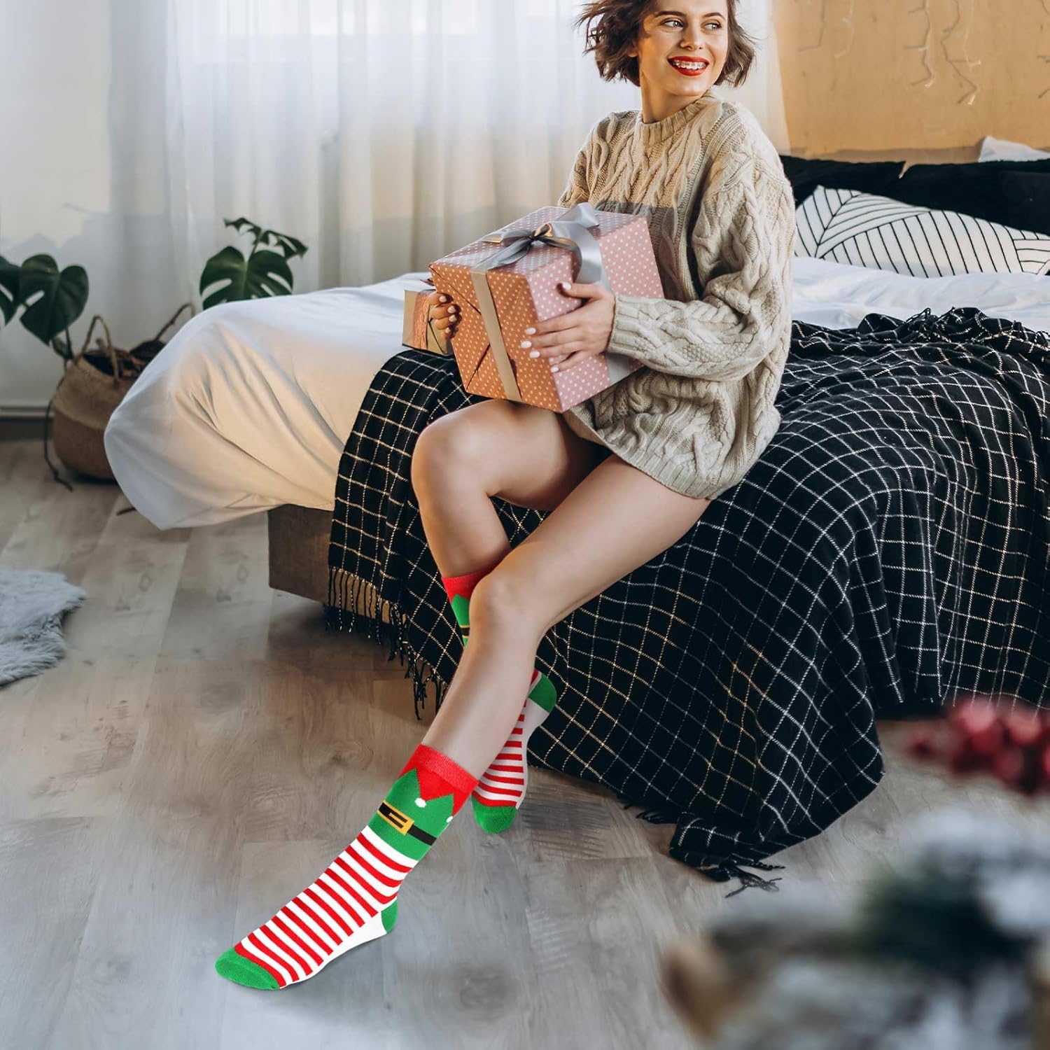 Haysandy 3 Pairs Christmas Gifts Stocking Socks Holiday Christmas Socks with Gift Box Cheerful Messages Soft Colorful Warm Santa Sock Snowman Sock Cotton Crew for Men Women - Image 5