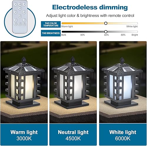 Miniatura 3 de Luces solares para postes al aire libre IP65, impermeables, luces de columna solares para patio, luz de pilar de aluminio con control remoto para