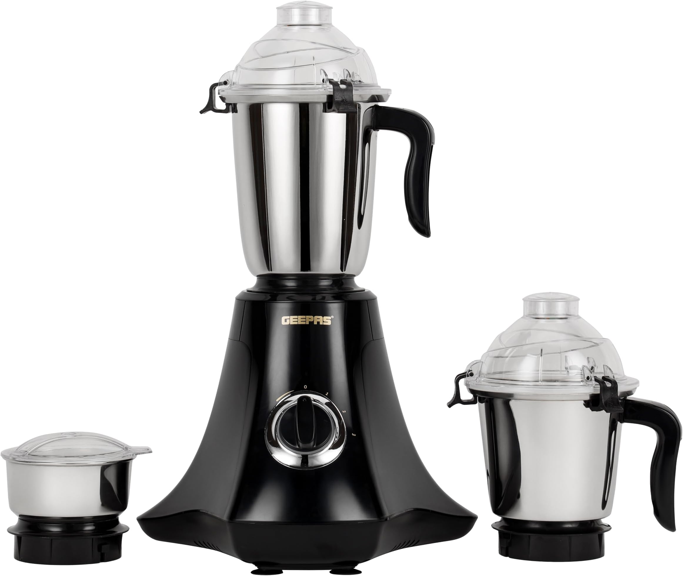 Geepas GSB44067 3-in-1 Mixer Grinder - Stainless Steel Jars & Blades - 750W powerful motor - 3 Speed, Safety Twist Lock - Perfect for Dry & Wet Fine Grinding - 2 Years Warranty